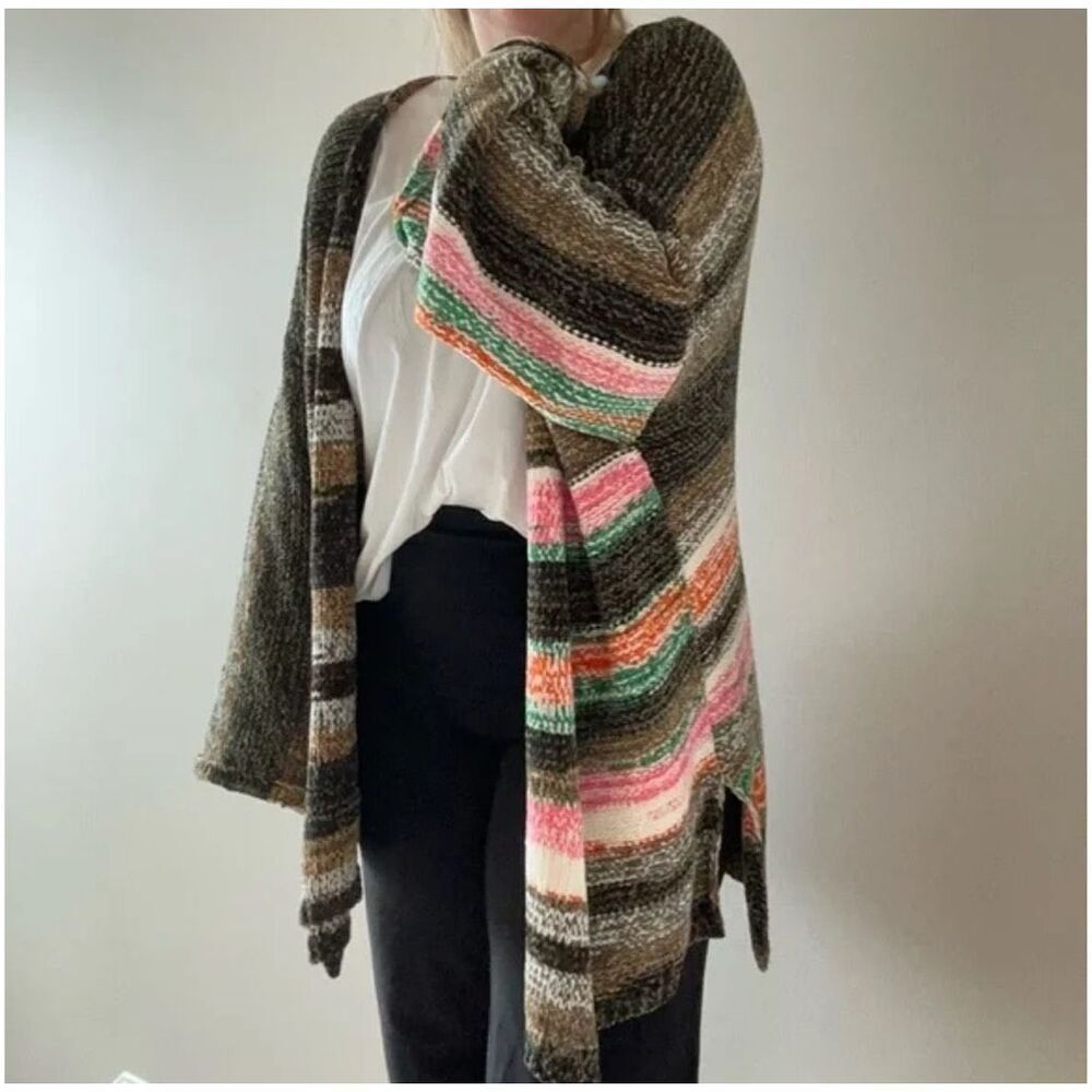 POL Sweater Women's Small Multicolor Striped Knit Open Front‎ Oversized Cardigan